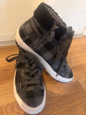 Blowfish Gray Plaid High-Top Sneakers with White Sole
